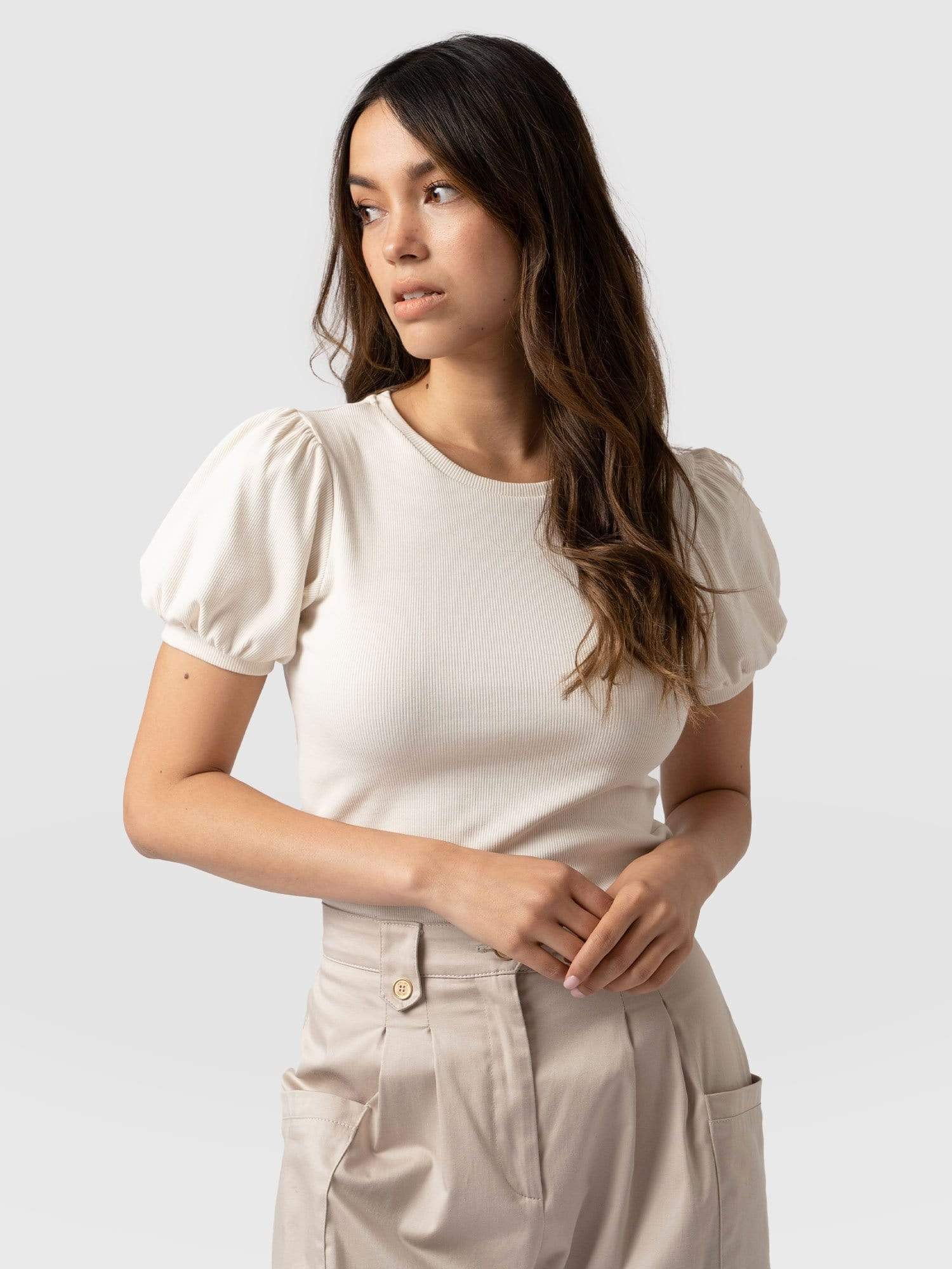 Cavendish Tee Puff Sleeve Cream - Women's T-Shirts | Saint + Sofia® USA